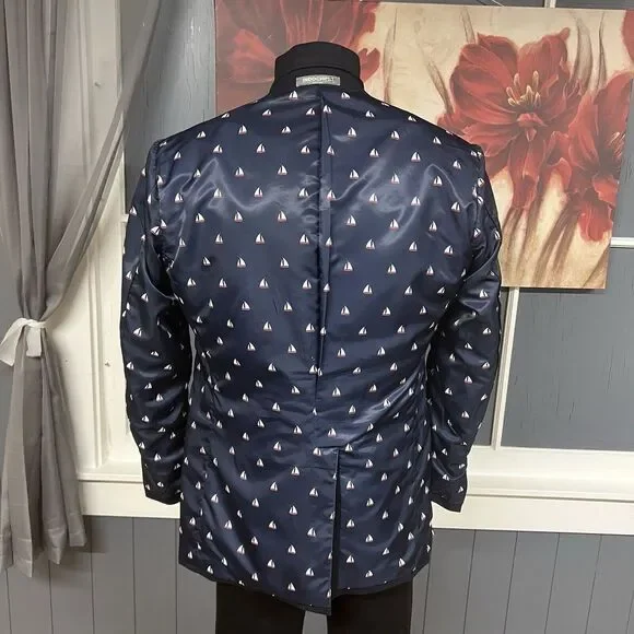 Indochino Blazer Bespoke Men 42-44R Wool Tailored Jacket Dark Navy Working Cuffs
